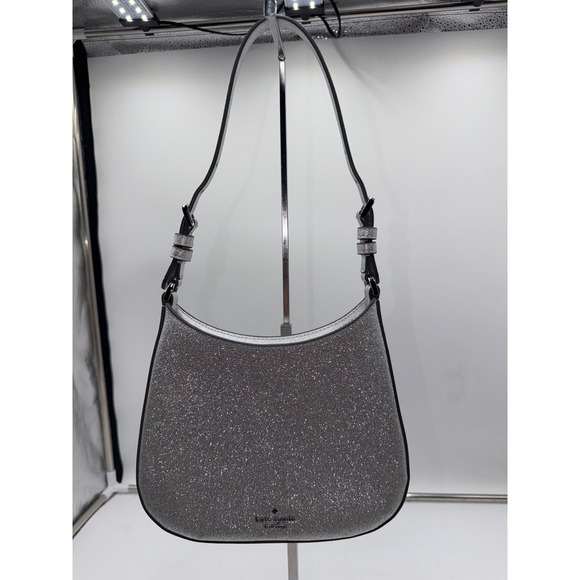 kate spade Handbags - Kate Spade Silver Glitter Hobo Shoulder Bag Metallic Saffiano Leather Trim Small